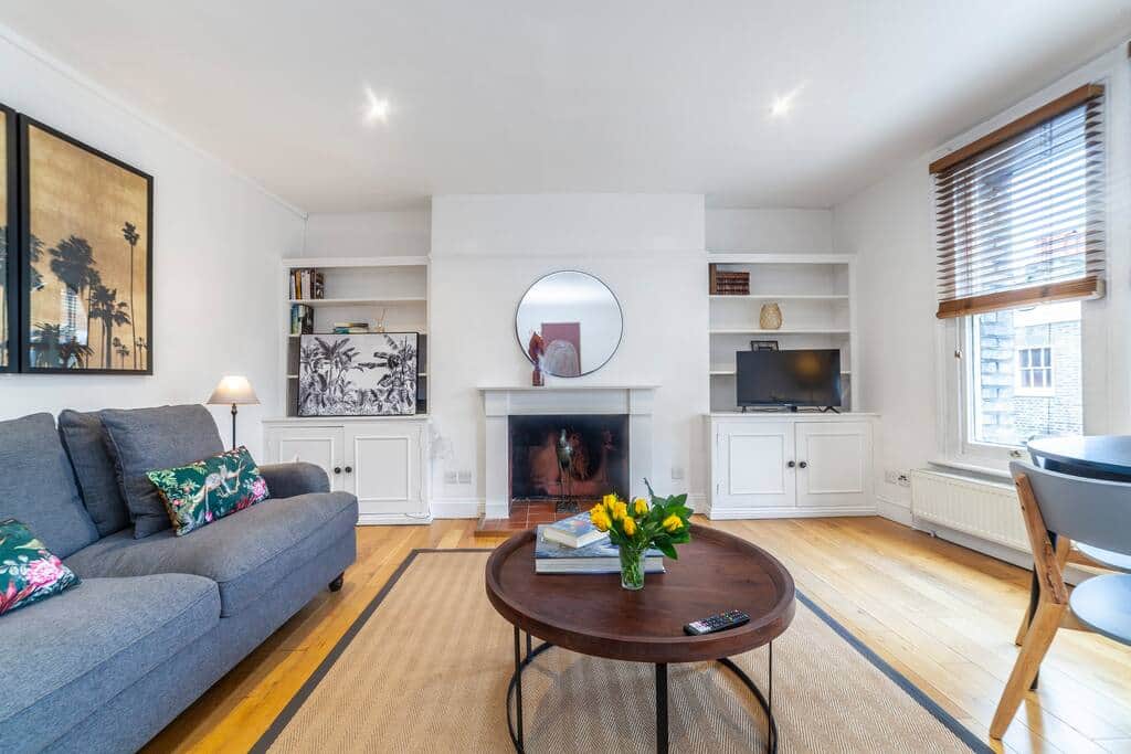 Beautifully decorated Living area, with view of square.