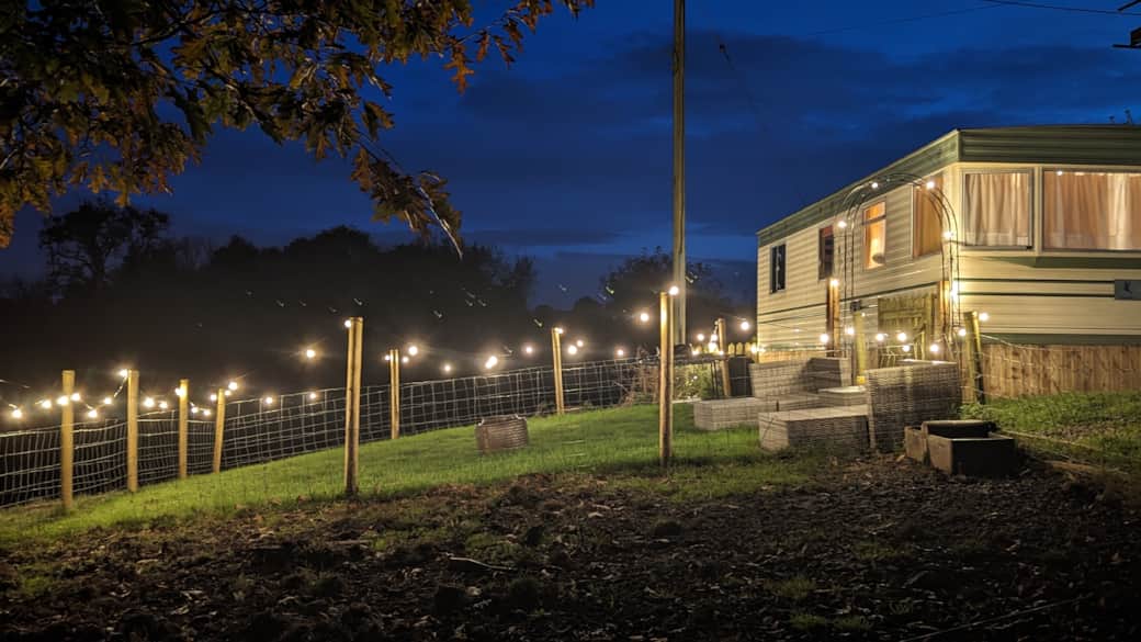 Private garden at night