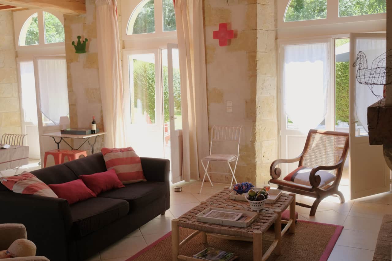 Living room area, The Stables, Domaine du château de Beaulieu, Gers