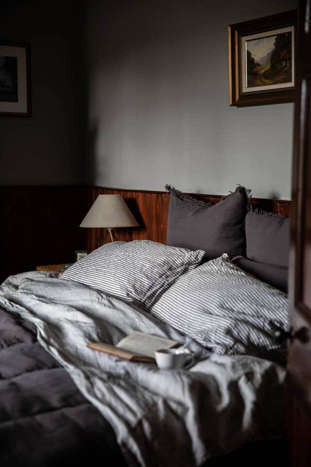 The master bedroom with indulgent cotton and linen sheets on all beds.