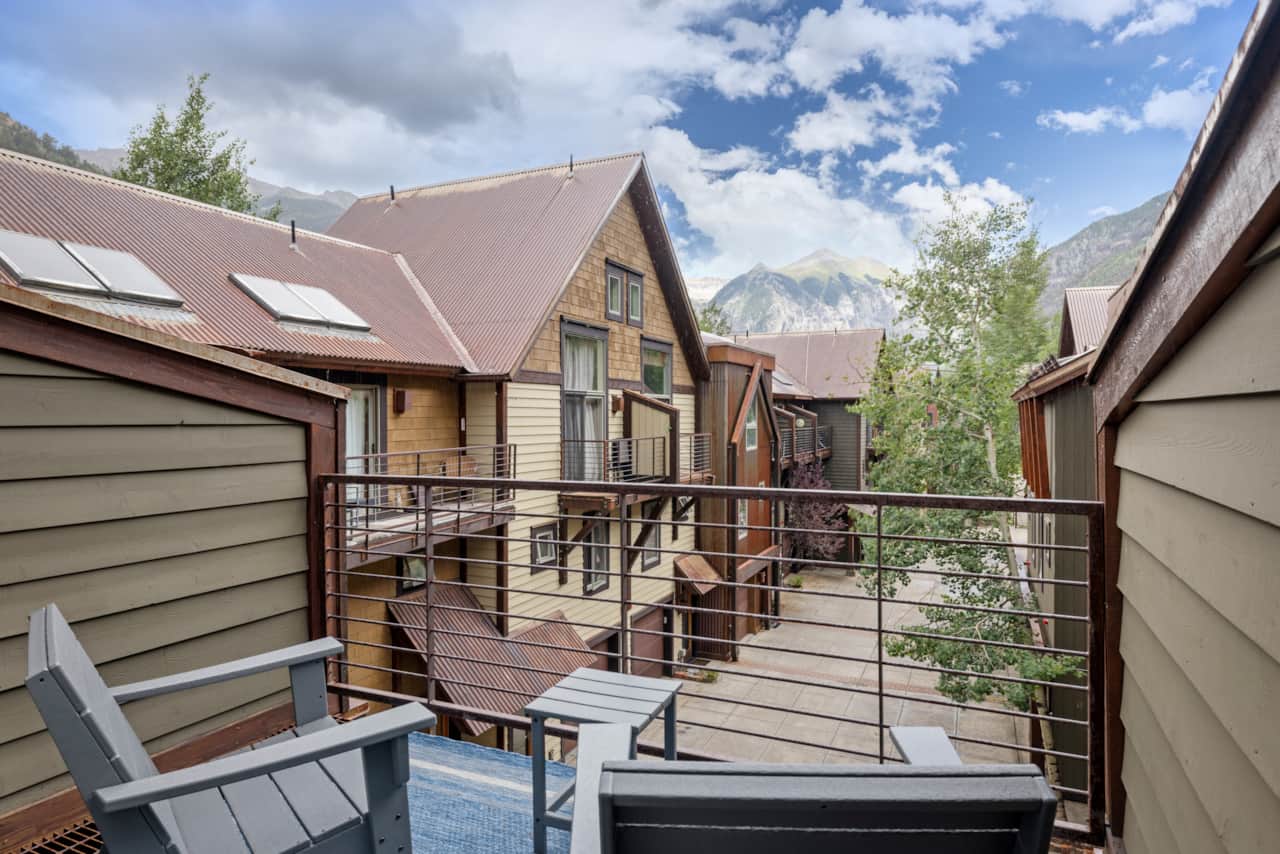 Mountain views from the private balcony - all just steps to the slopes and the outdoor hot tub