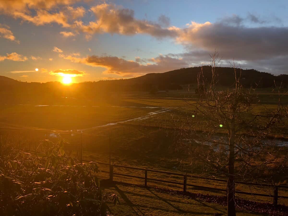 Sunrise over the hills from the deck