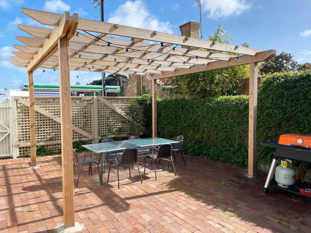 Large outdoor courtyard with festoon lighting