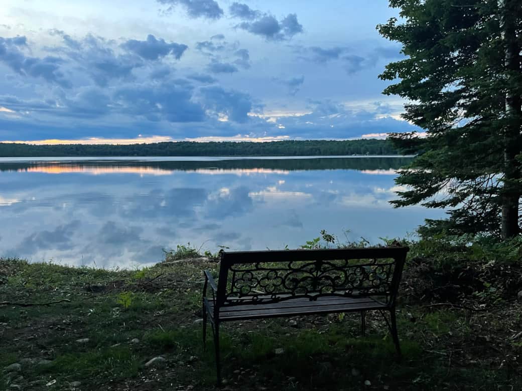view of the lake from the bench