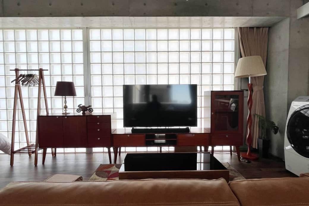 Spacious living area with vintage-style interior