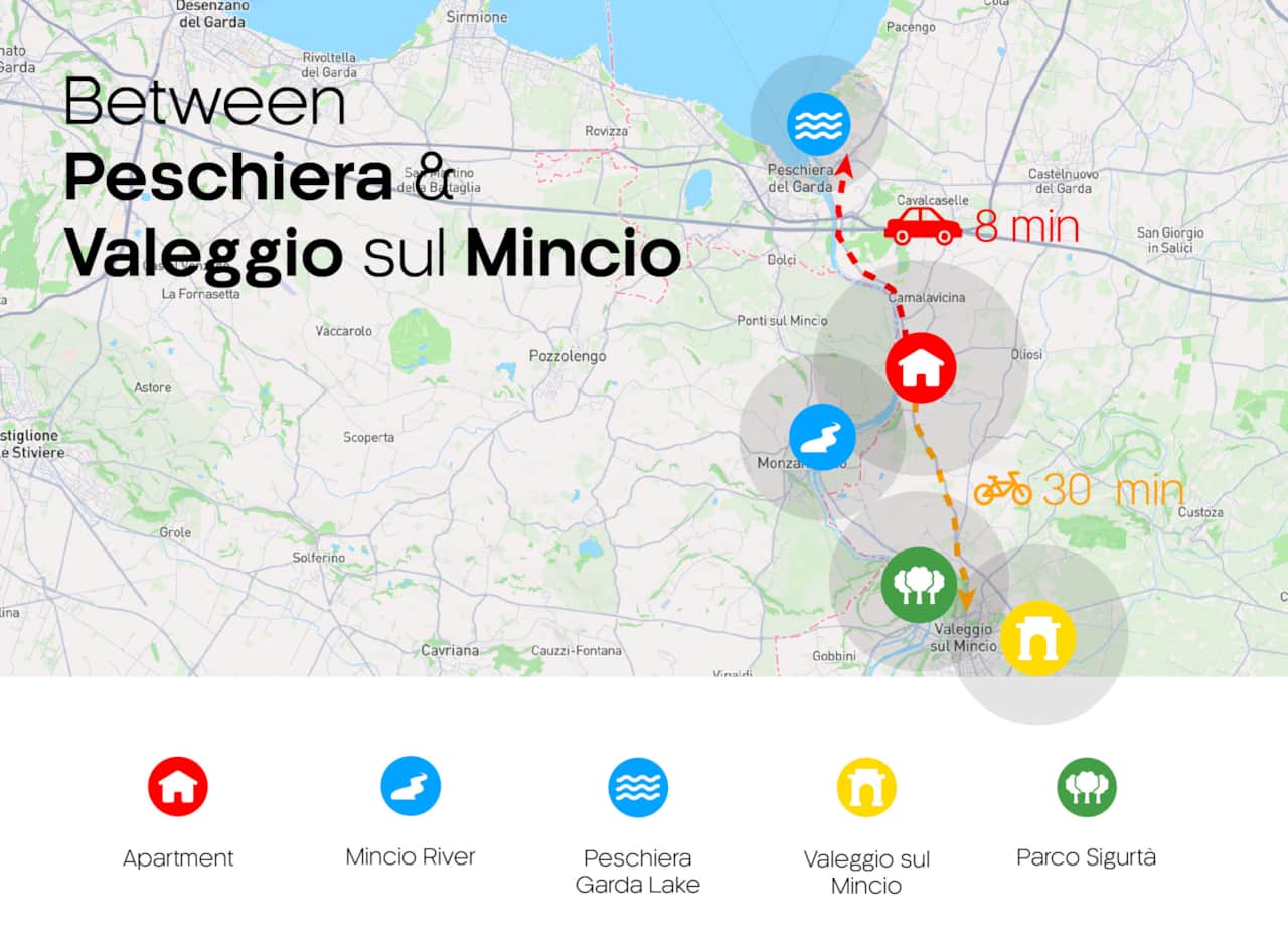 Tra Valeggio sul Mincio e Peschiera. A soli 10 minuti di Gardaland
