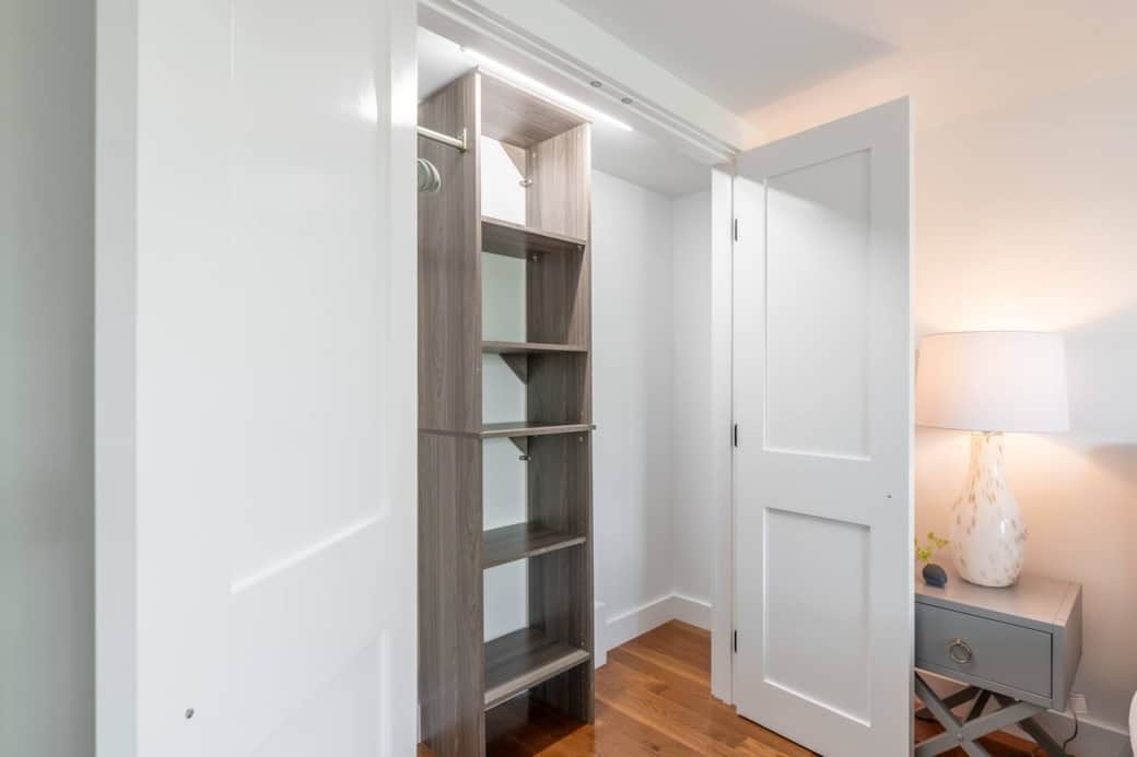 Closet inside the bedroom on the main floor provides ample storage.