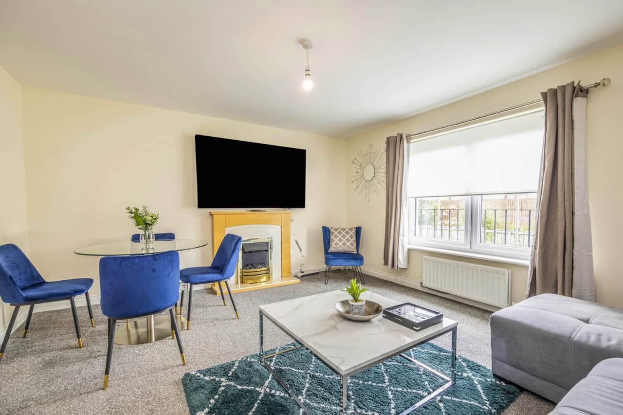 Spacious living room at Livingston North Station Apartments