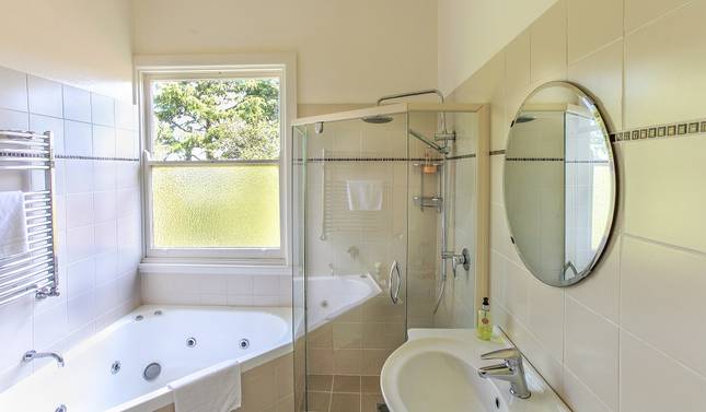 Contemporary Bathroom with Spa Bath and Shower