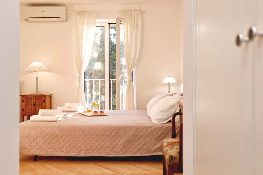 Master bedroom, view from bathroom