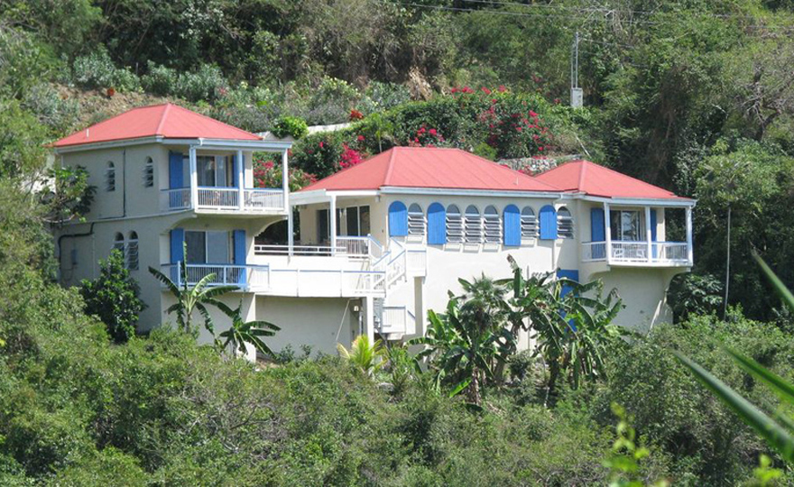 A distance view of Blue Palm Villa. 