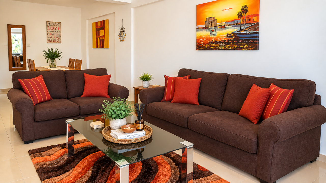 Cosy lounge area with TV and access to balcony