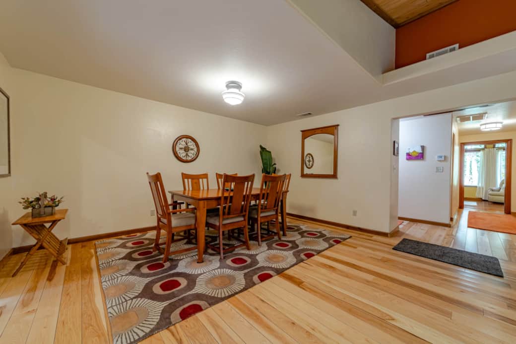 Dining area with main hall to right