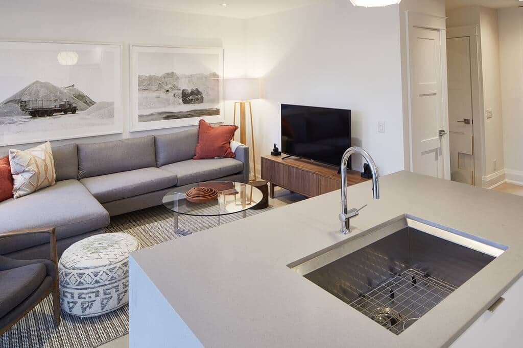 Looking from kitchen into living room. Looking from kitchen into living room.
