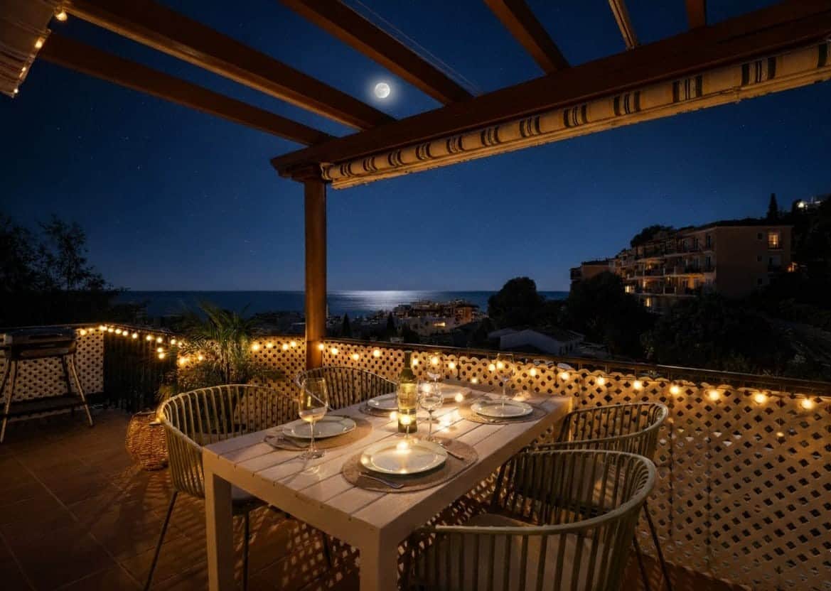 Terrace at night with ambient lighting