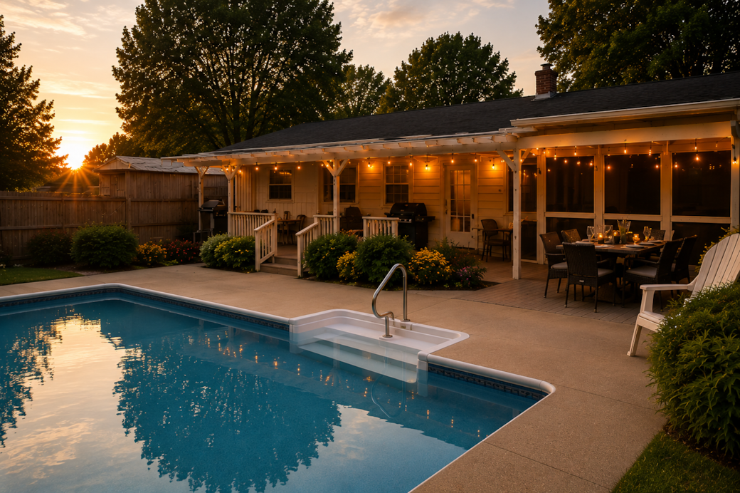 Evening swims and poolside relaxation Evening swims and poolside relaxation