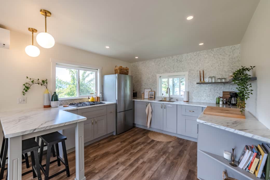 Large kitchen and eating area.