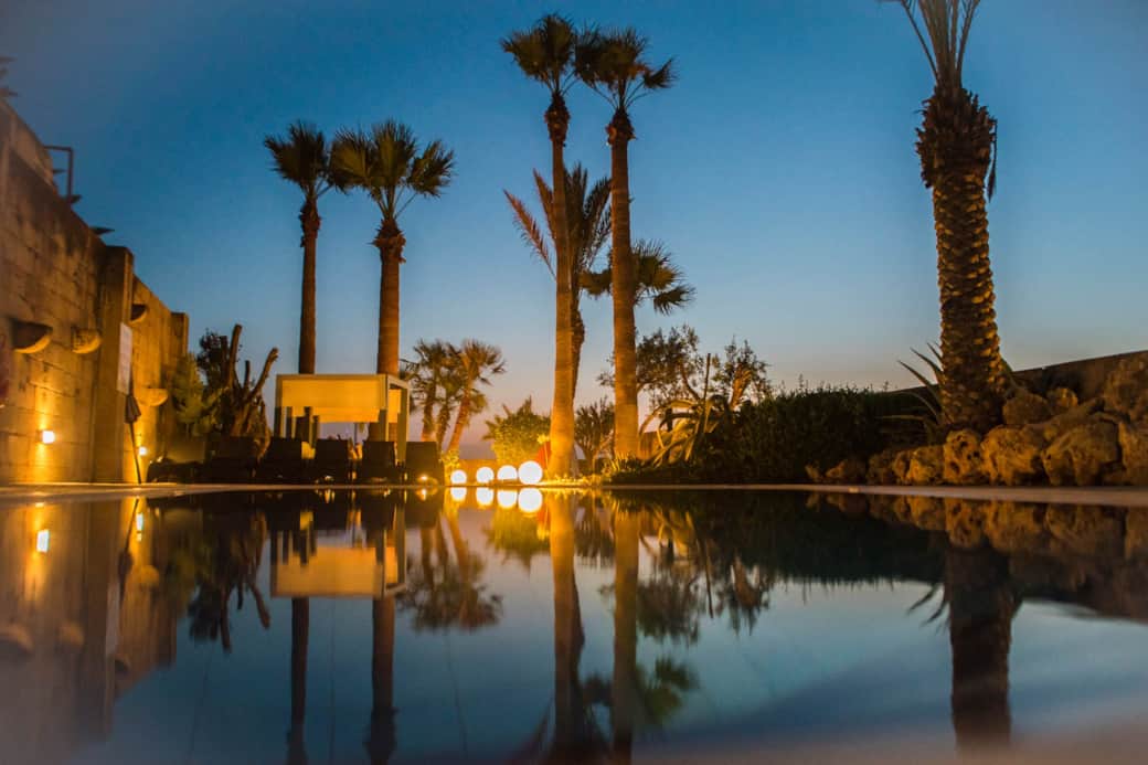 Outdoor Pool and Garden at night