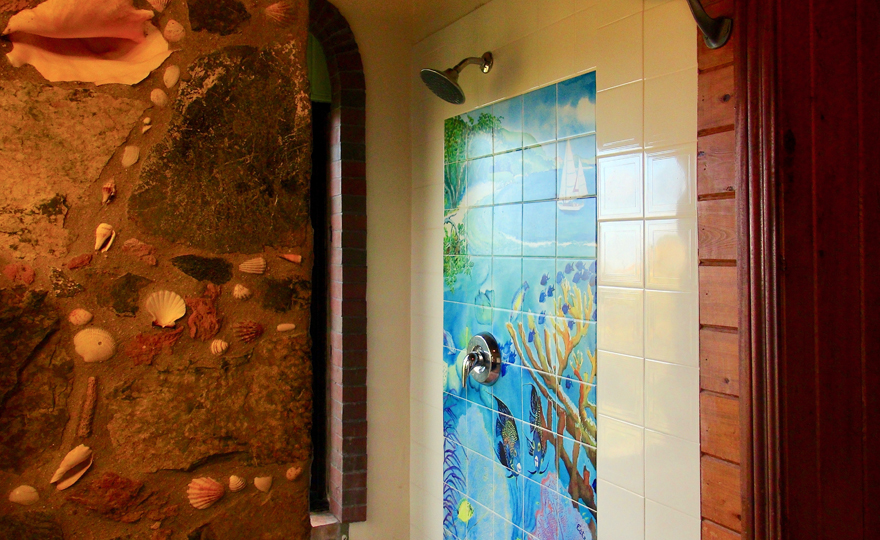 Beautiful island stone and artwork throughout the villa