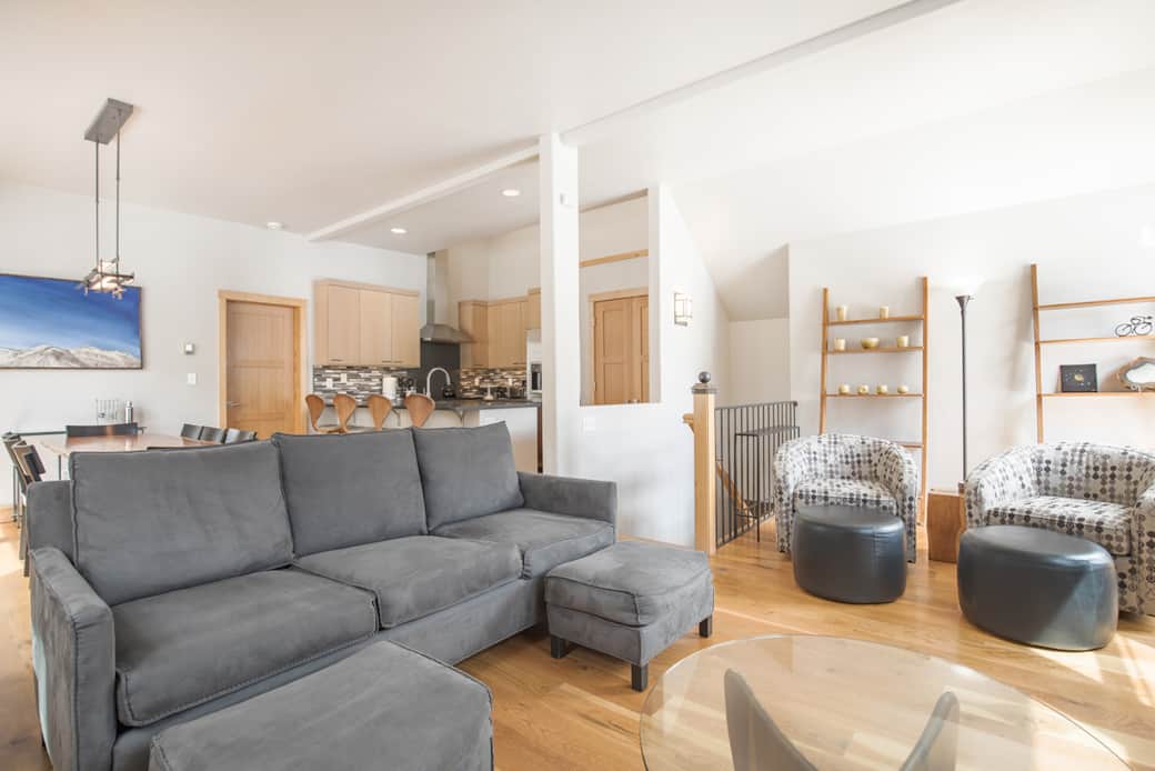 Living room to open kitchen