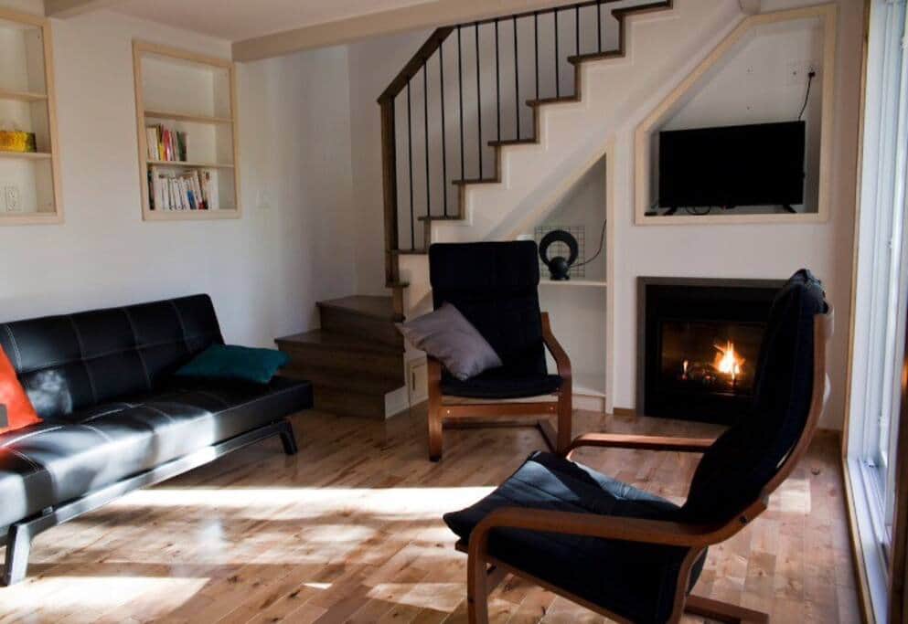 View of the living room with gas fireplace  