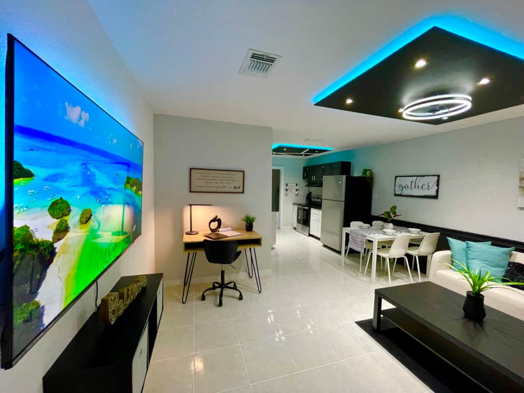 Very spacious open concept living room, kitchen and dinning table