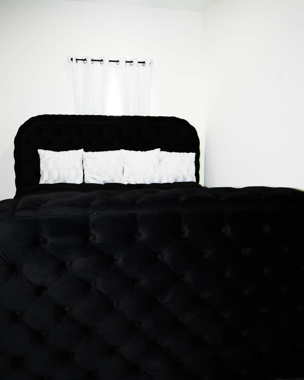 King Tufted TV Bed with Built in Fire Place