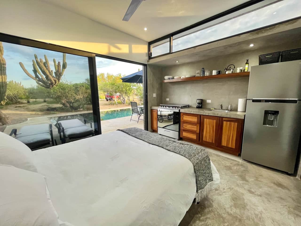 Both poolside casitas have queen beds, kitchenettes and air conditioning