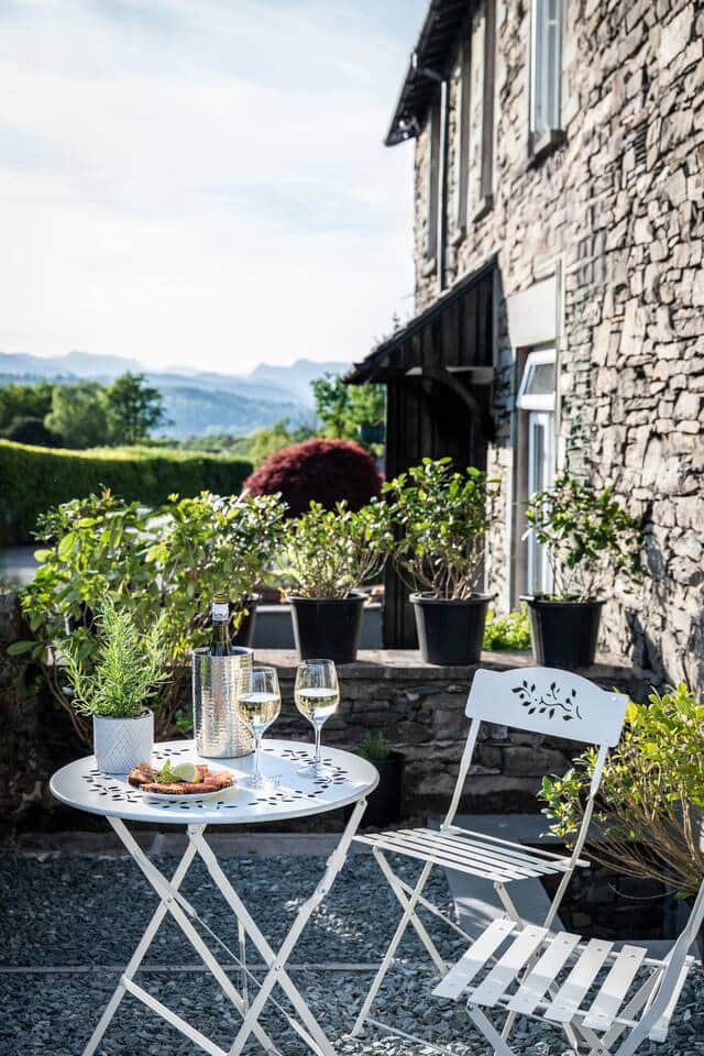 South facing patio area to soak up the views of the surrounding mountains and fells and the evening sun