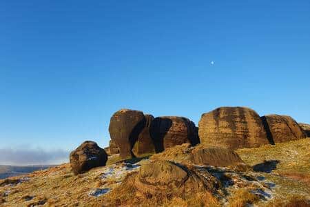 Bridestone rocks, 20 min walk away, in the morning frost. Bliss