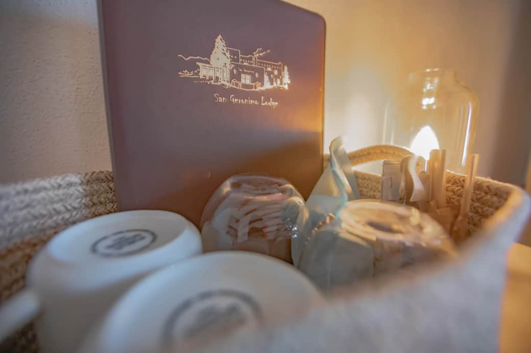 Organic coffee pods, mugs,  and wine  glasses provided.