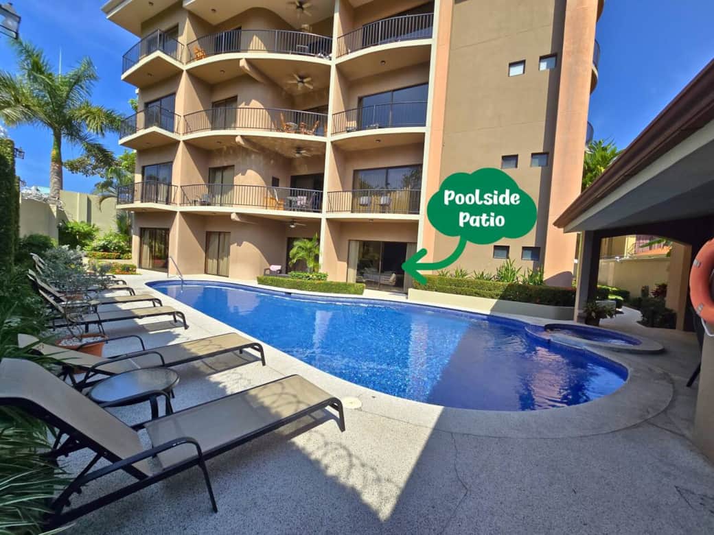 One of two pools, with the Master Bedroom patio steps away—perfect for morning coffee, keeping an eye on the kids, or winding down with an evening cocktail.