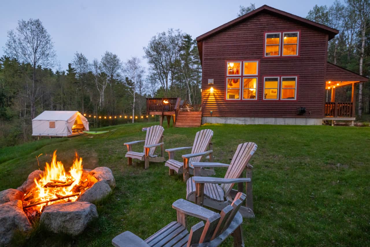Dusk at The Branch around the fire pit.