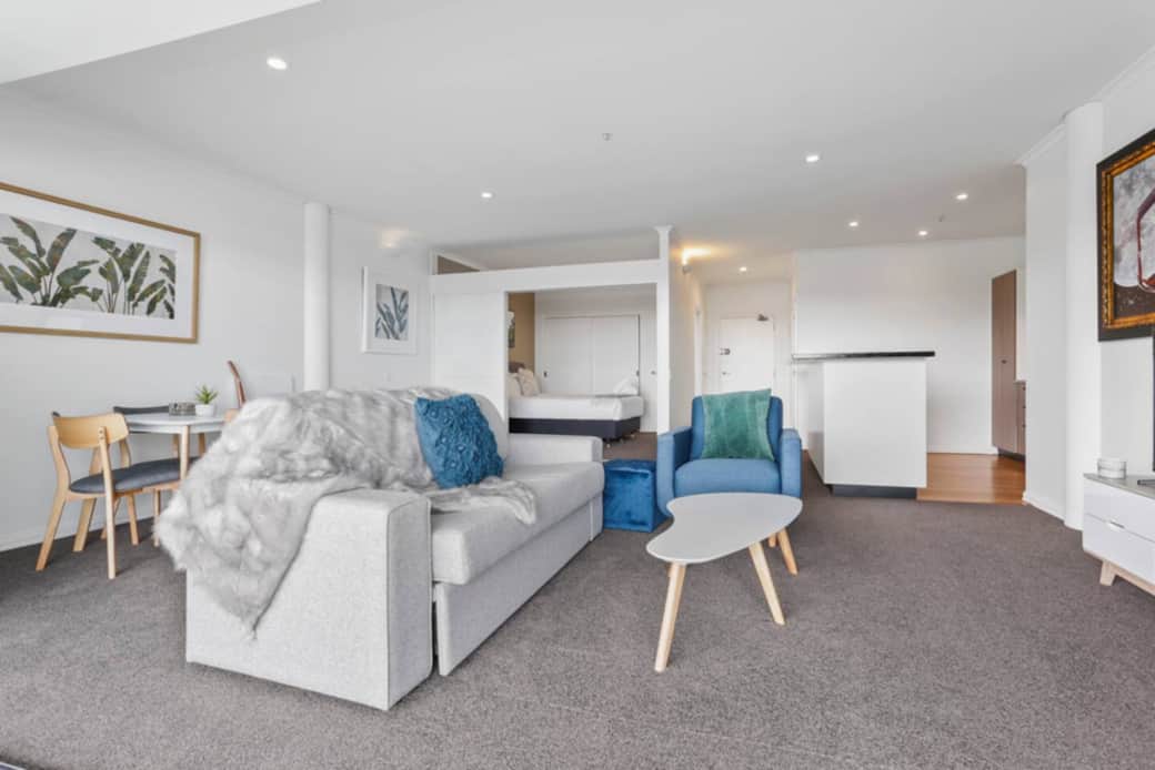 Lounge area, sofa and coffee table, smart TV