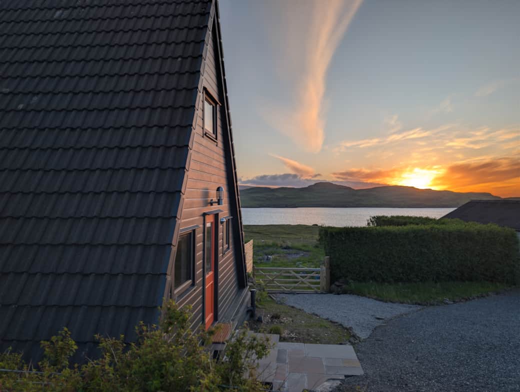 The Chalet Front sunset