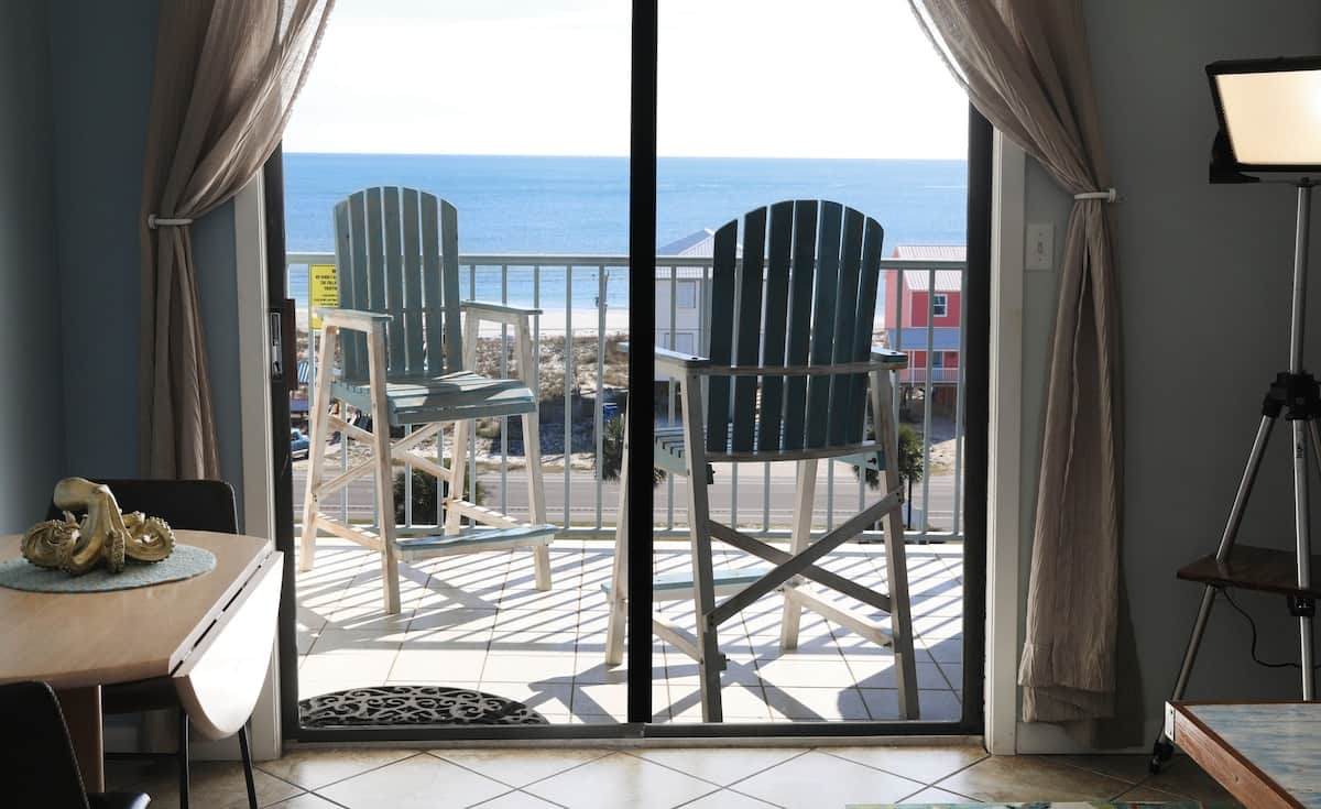 The Amazing Views from your living area. The bar-height Adirondack chairs are custom-made by the owner.  