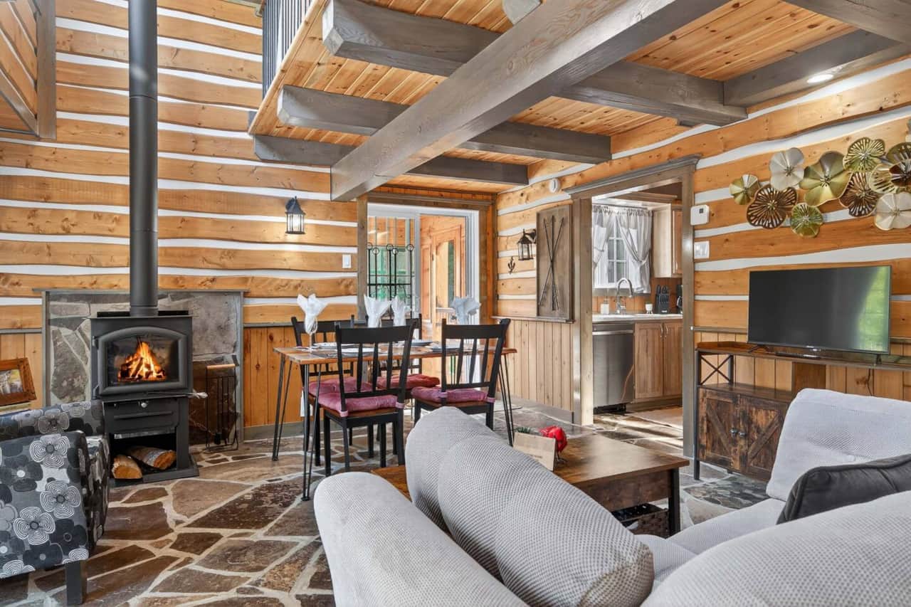 Salon avec poêle à bois