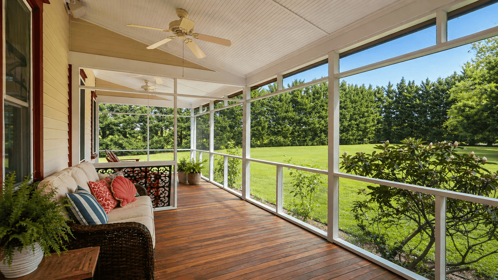 Shared front porch with peaceful view.
