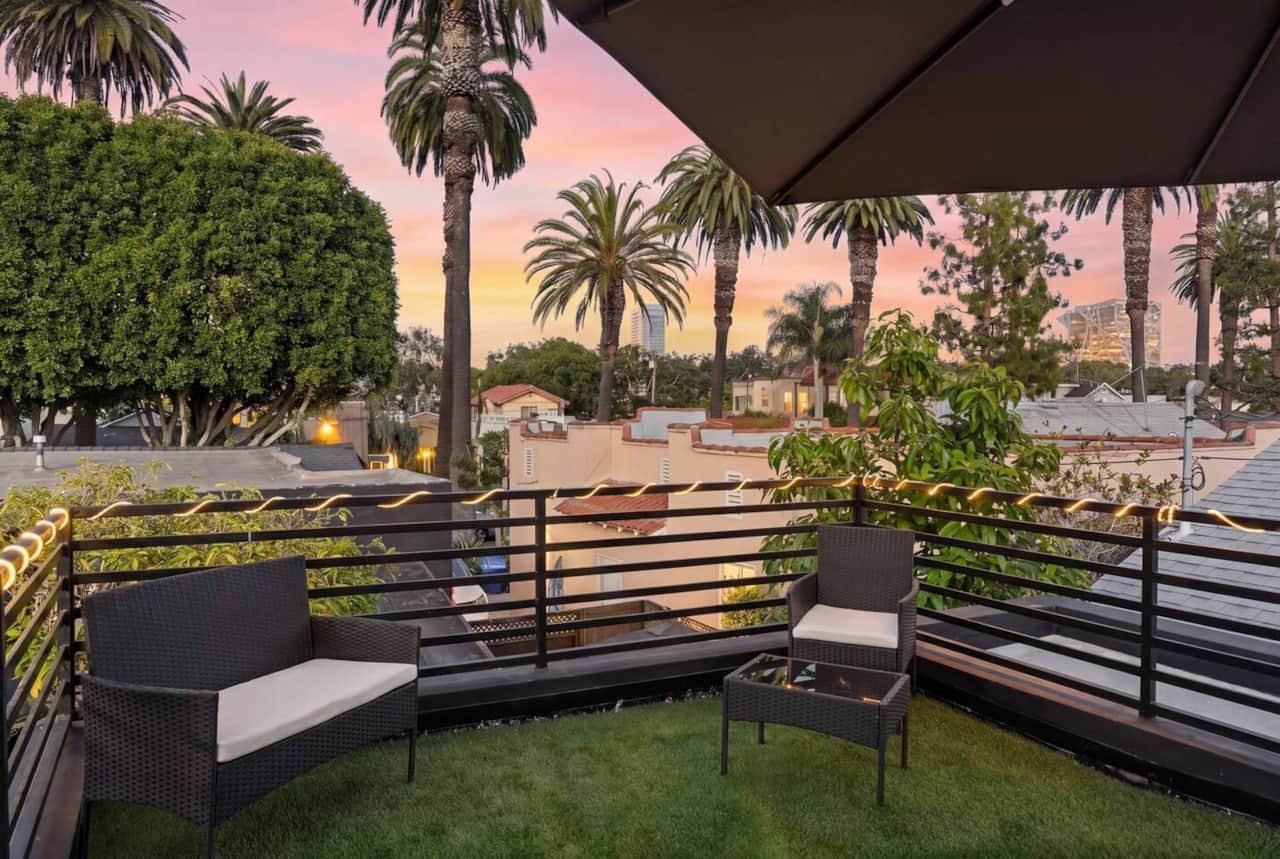Includes an extra seating area with umbrella shade, to enjoy the palm views, and evening ambian