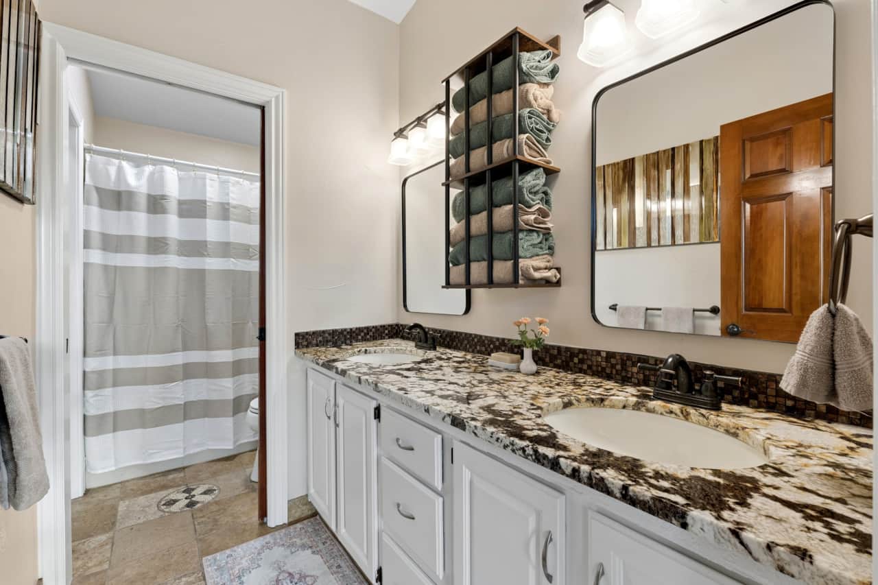Shared hall bathroom — double vanity