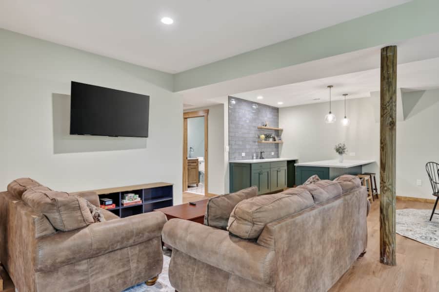 Game room TV and couches