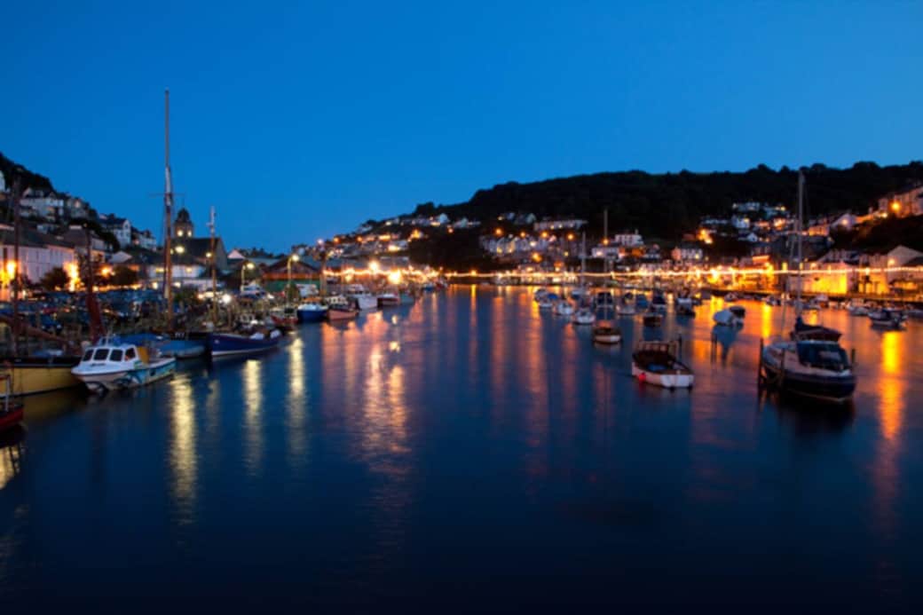 Looe harbour by night