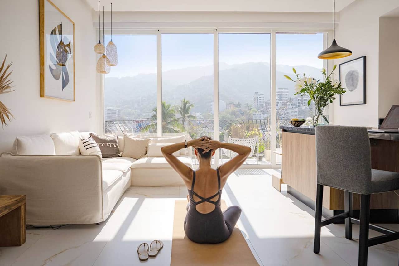 Plenty of floor space for morning yoga with a view