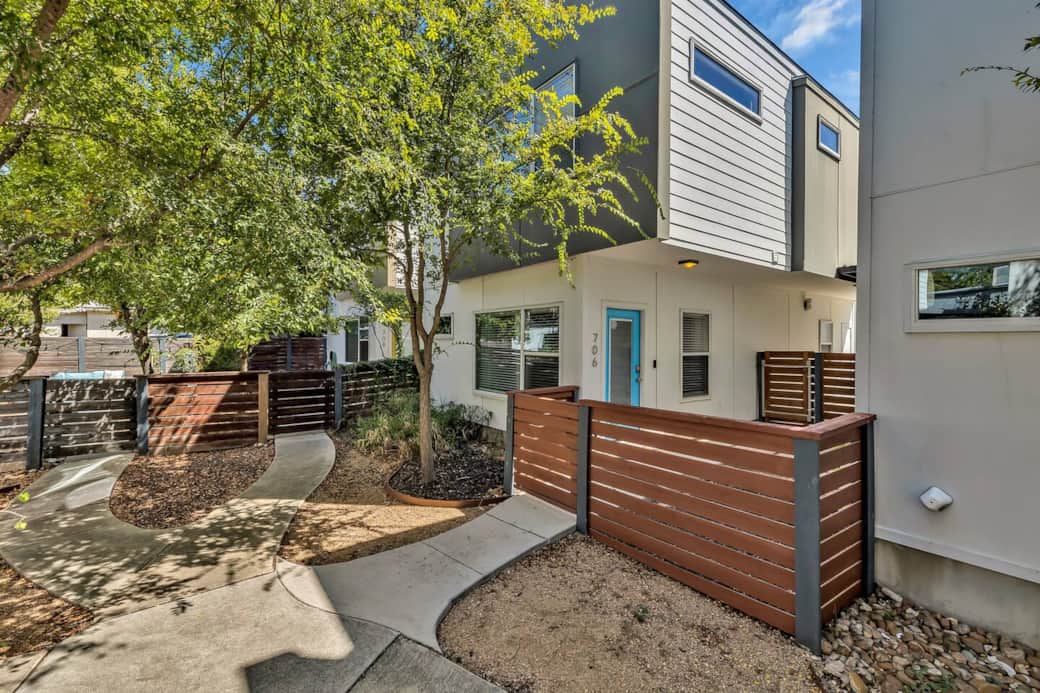 Walking up to the front entrance - where you have your own smart lock code and keyless entry