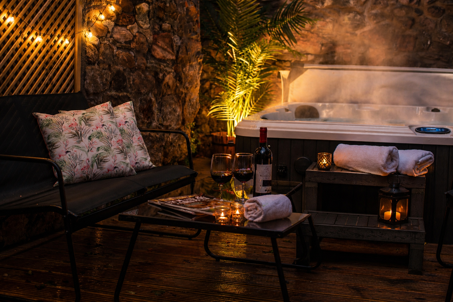 Private hot tub in enclosed outdoor space