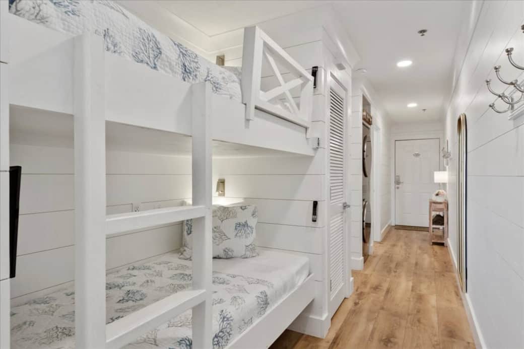 Unique custom bunk beds complete with their own TV's, charging stations and night lights