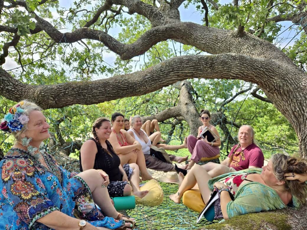The Happiness Tree is ideal for classes, ceremonies, bridal showers, sleepovers, or just hanging out and dreaming. Every one gets a natural high in the branches of the Happiness Tree. 