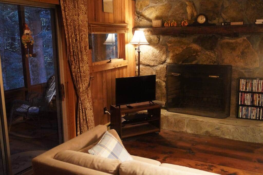 Large stone fireplace