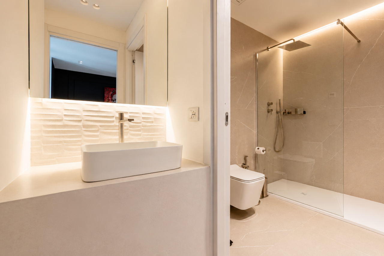 AZULIS delleterme2 bathroom with walk in rain shower and desiger furniture