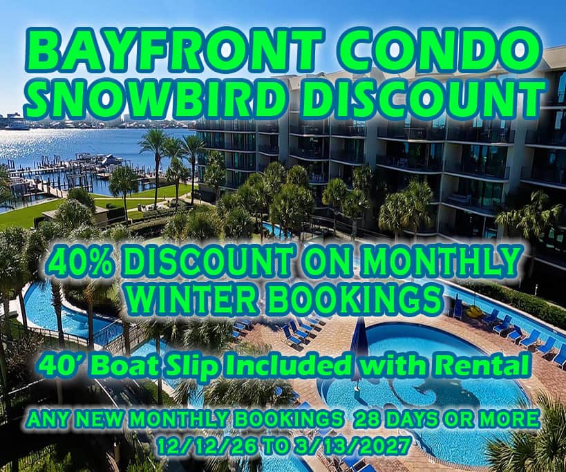 40% Snowbird Winter Special Bayfront Condo w Boat Slip